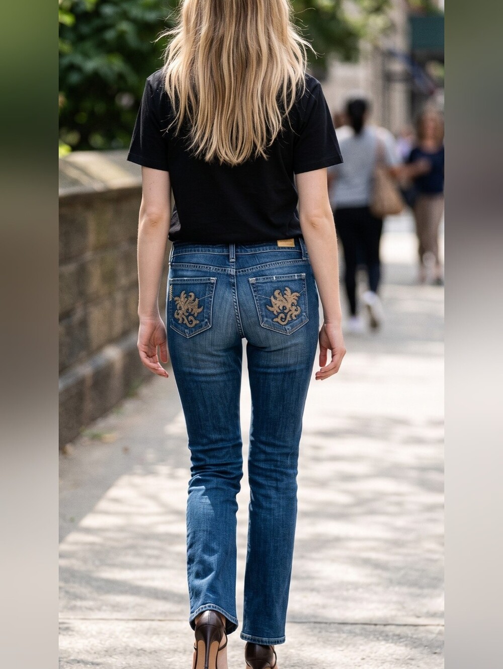 PAIGE Blue Straight-Leg Jeans with Embroidered Back Pockets
